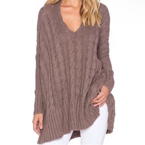 Free People Easy Cable V Neck Sweater